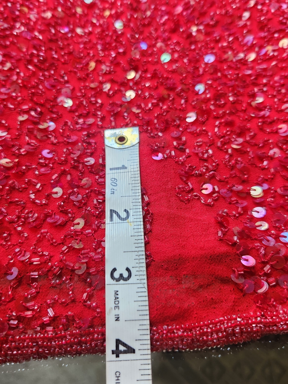 Vintage 1990s Scala Red Silk Beaded Sequin Fringe Maxi Gown Made in India M - Picture 12 of 15